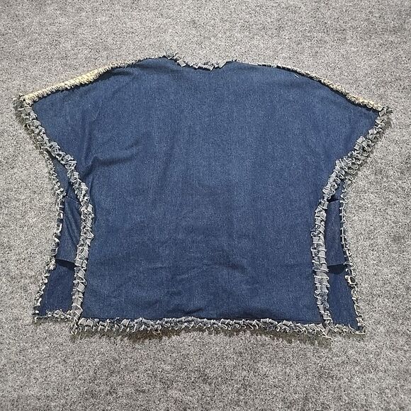 VTG Handmade Denim Hippie Shirt Vest Open Festival Hearts Fringe Psychedelic 60s - Picture 12 of 14